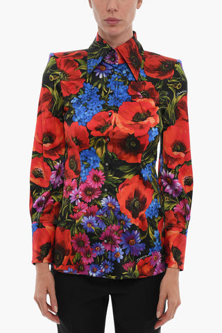 Floral Print Shirt With Padded Shoulders