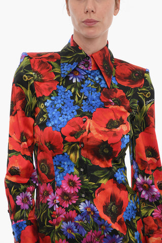 Floral Print Shirt With Padded Shoulders