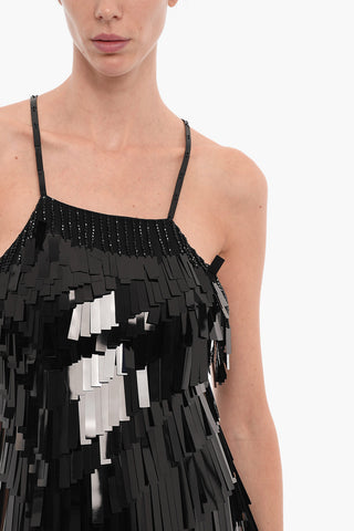 Mini Dress With Paillettes And Front Slit