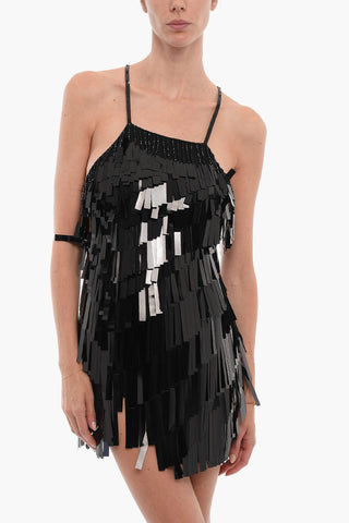 Mini Dress With Paillettes And Front Slit