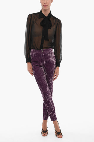 Velvet Slim fit Pants With Zipped Ankles
