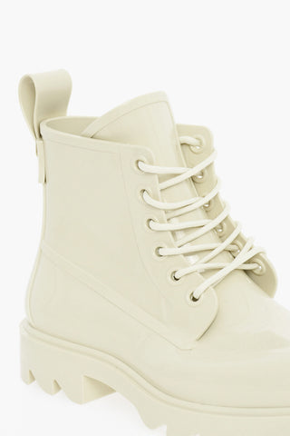 Glossy Rubber Combat Boots with Round Toe