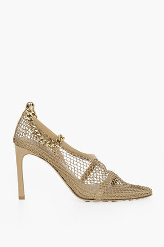 Meshed Sandals with Gold-toned Chain Fastening