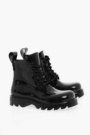Shiny Rubber Ankle Boots with Round Toe