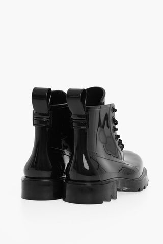 Shiny Rubber Ankle Boots with Round Toe