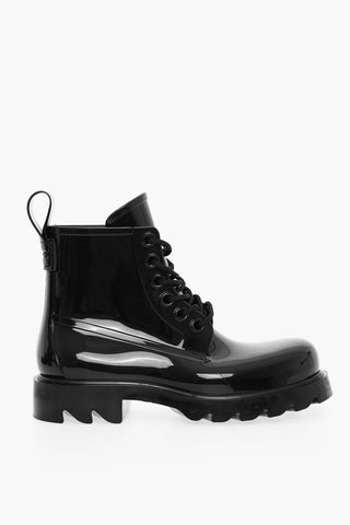 Shiny Rubber Ankle Boots with Round Toe
