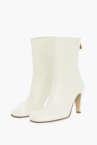 Craquelé Leather Bloc Ankle Boots with Round Toe 9cm