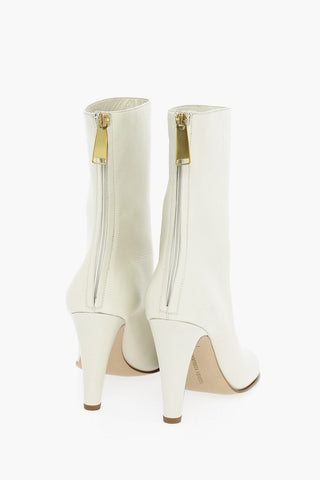 Craquelé Leather Bloc Ankle Boots with Round Toe 9cm