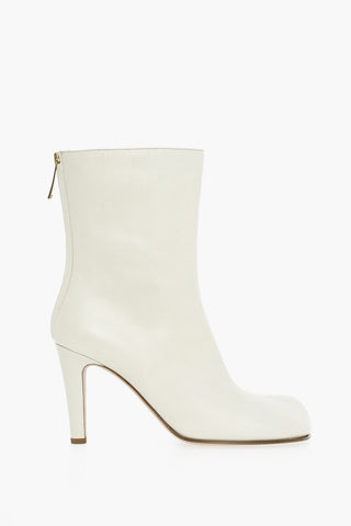 Craquelé Leather Bloc Ankle Boots with Round Toe 9cm