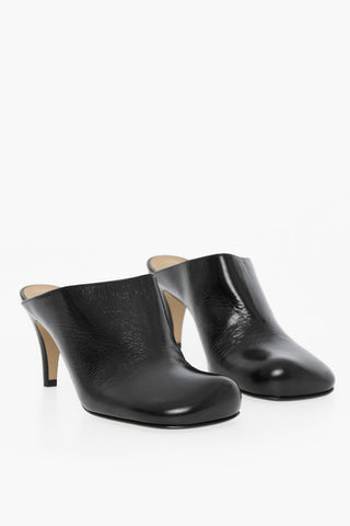 Craquelé Leather BLOC Mules with Square Toe 8cm