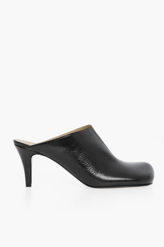 Craquelé Leather BLOC Mules with Square Toe 8cm