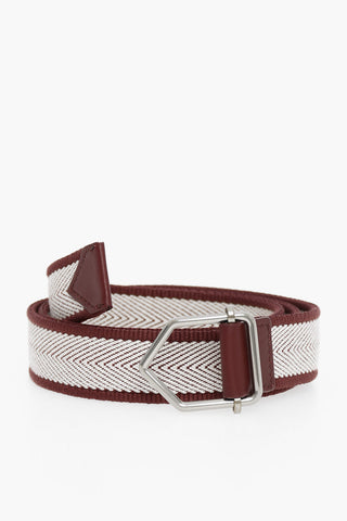 Chevron-textile Belt with Silver-toned Hardware