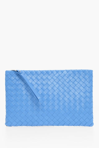 Woven Leather Pouch with Zipped Closure