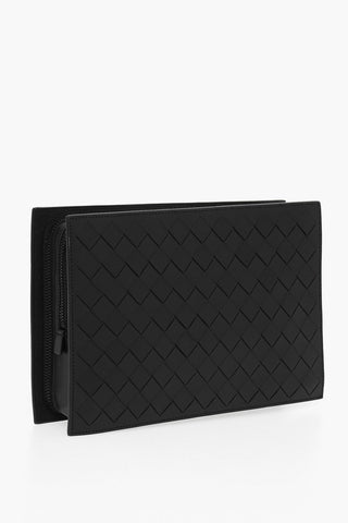Woven Leather Clutch with Internal Compartments