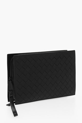 Woven Leather Clutch with Internal Compartments