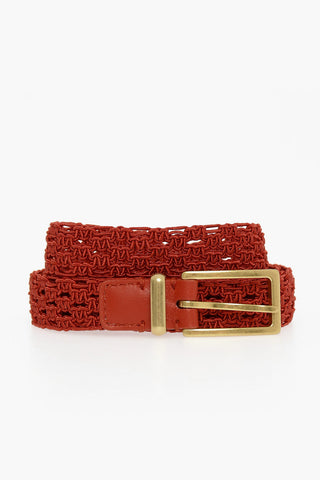 Squared Buckle Macramè Slim Belt