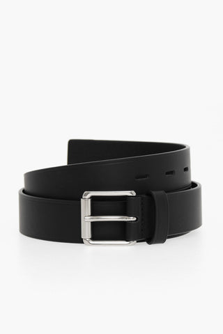 Brushed-leather Belt with Silver-toned Hardware  