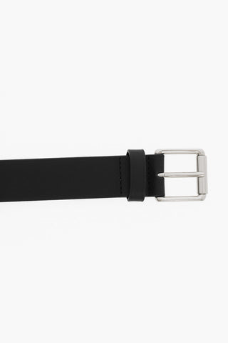 Brushed-leather Belt with Silver-toned Hardware  
