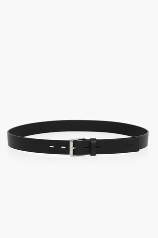 Brushed-leather Belt with Silver-toned Hardware  