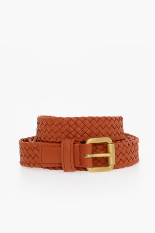 Woven Leather Belt with Brass Buckle