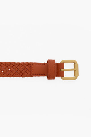 Woven Leather Belt with Brass Buckle