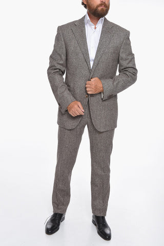 Virgin-wool-blend Single-breasted Suit with Notched Lapel