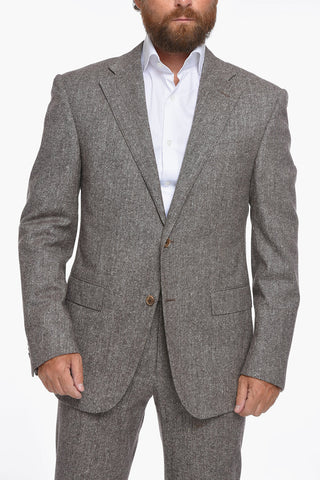Virgin-wool-blend Single-breasted Suit with Notched Lapel
