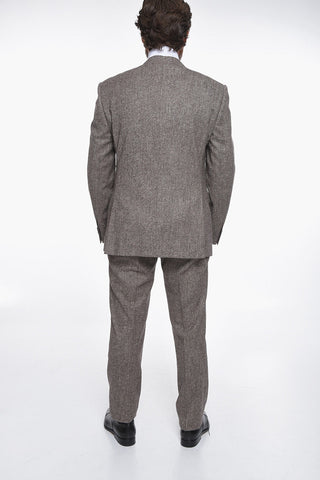 Virgin-wool-blend Single-breasted Suit with Notched Lapel