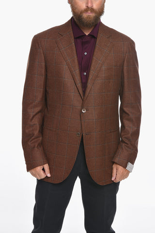 SARTORIA Virgin-wool Single-breasted Blazer in Windowpane-check Motif