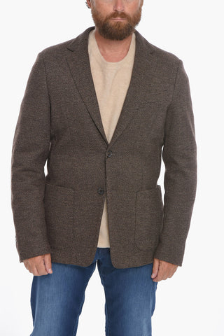 Unlined Blazer in Herringbone Motif with Notched Lapel
