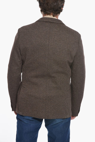 Unlined Blazer in Herringbone Motif with Notched Lapel