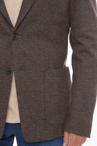 Unlined Blazer in Herringbone Motif with Notched Lapel