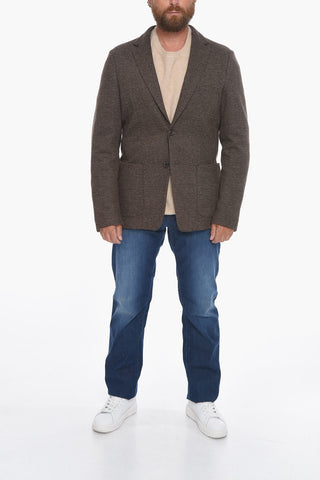 Unlined Blazer in Herringbone Motif with Notched Lapel