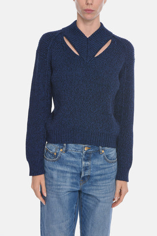 Ribbed Wool Sweater with Cut Out Detailing