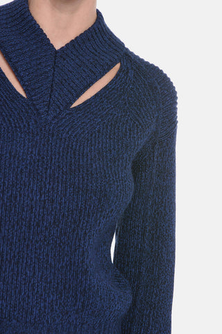Ribbed Wool Sweater with Cut Out Detailing
