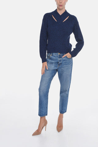 Ribbed Wool Sweater with Cut Out Detailing