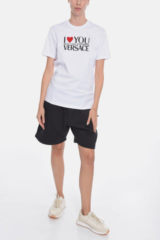 Oversize Crew Neck T-Shirt with Rhinestone Heart