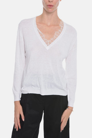 T-shirt JAYDEN con Scollo a V e Dettaglio in Pizzo