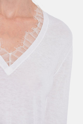 T-shirt JAYDEN con Scollo a V e Dettaglio in Pizzo