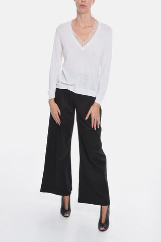 T-shirt JAYDEN con Scollo a V e Dettaglio in Pizzo