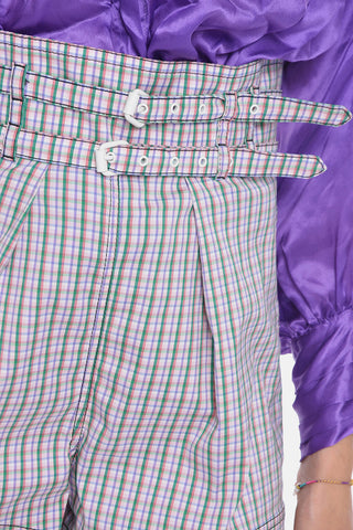 Cotton-poplin High-waisted Shorts with Double Belt
