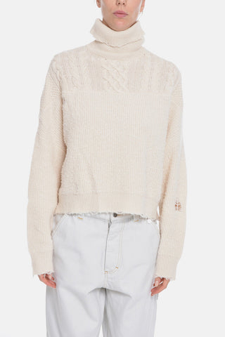 Cashmere HYBRID Turtleneck Sweater with Distressed Details