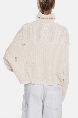 Cashmere HYBRID Turtleneck Sweater with Distressed Details