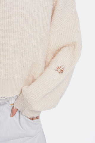 Cashmere HYBRID Turtleneck Sweater with Distressed Details