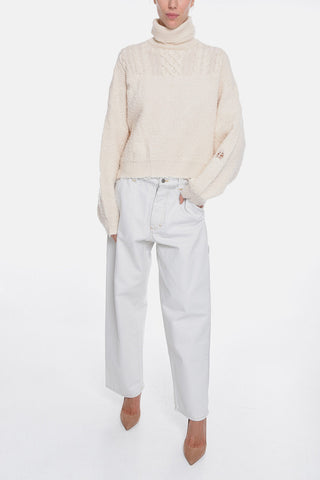 Cashmere HYBRID Turtleneck Sweater with Distressed Details