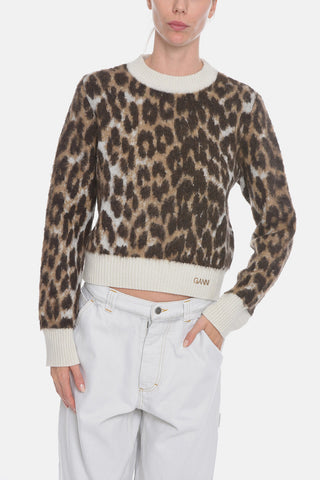 Mohair-blend Crewneck Sweater in Leopard Motif