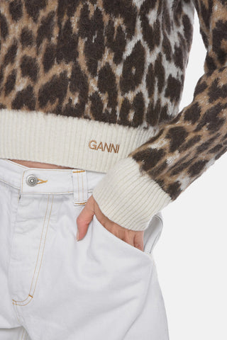 Mohair-blend Crewneck Sweater in Leopard Motif