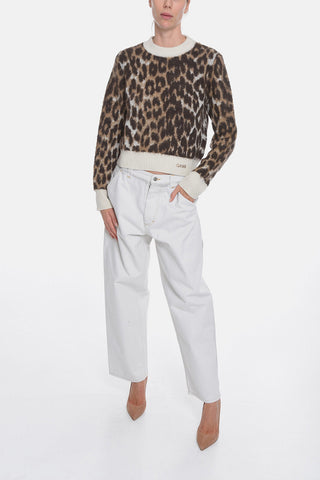 Mohair-blend Crewneck Sweater in Leopard Motif