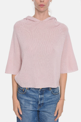 Cashmere Hooded Sweater with Bat-wing Sleeves