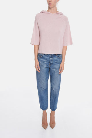 Cashmere Hooded Sweater with Bat-wing Sleeves